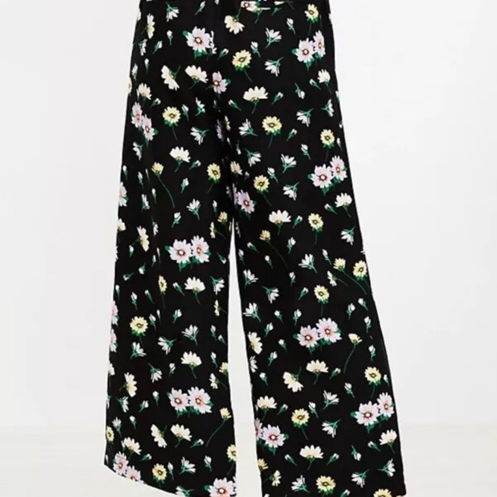 Loft Black Floral Linen Pants XSP XS Petite Wide Crop